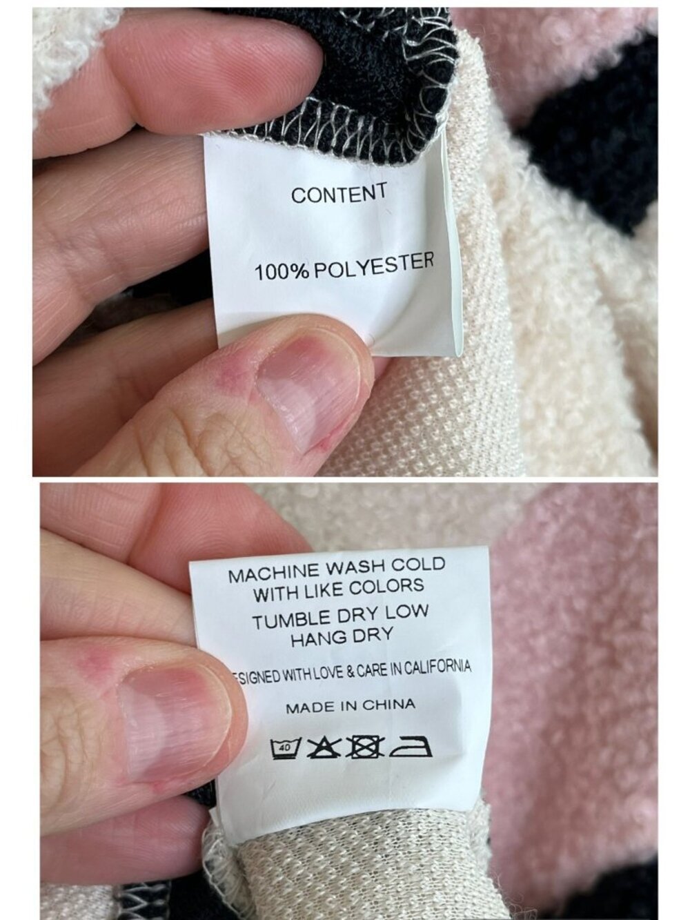EllandEmm Colorblock Sherpa Pullover Cream Pink Black Quarter Zip Size L NWT - Picture 5 of 6
